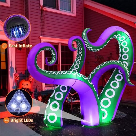 7.2 FT Halloween Inflatables Octopus Outdoor Decorations Blow Up Yard - Picture 4 of 7